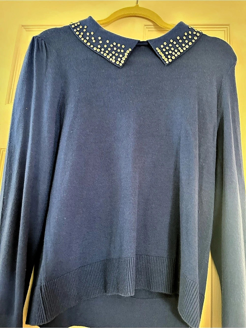 LOFT Blue Jeweled Collar Sweater